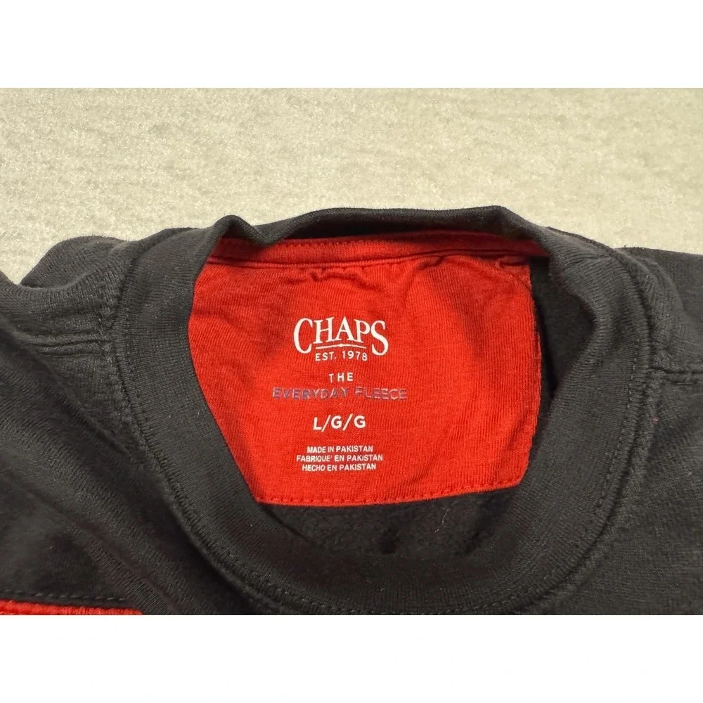 Chaps‎ The Everyday Fleece Mens Crewneck Sweatshirt Black Red Stripe Size L